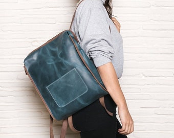 Independent Designer LEMPP & YIN Handmade Small Cowhide Oslo Leather Backpack in Ocean Blue