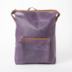 Independent designer LEMPP & YIN Handmade Raw Cut Waxed Cowhide Fine Italian Leather Berlin Backpack in Purple image 1