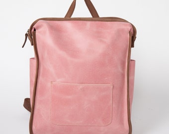 Independent Designer LEMPP & YIN Handmade Small Cowhide Oslo Leather Backpack in Pink