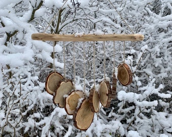 Stilles Holz Windspiel, Einzigartiges Naturholz Mobile, Boho Wandbehang für Garten, Hängendes Windspiel im Freien, Behangdekor, Neue Hausgeschenke