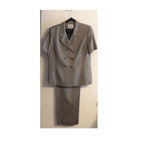 LE SUIT PETITE Size 16 P Blue Double Breasted Short Sleeve Lined Pantsuit