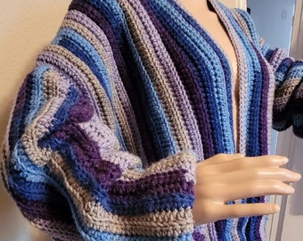 Womans Handmade Multcolored Striped Knit Long Sleeve Open Front Sweater Cardigan