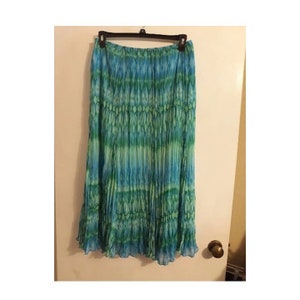 Woman&#39;s RUBY RD. Size 10 Blue/Green Broomstick 100% Polyester Fully Lined Maxi.