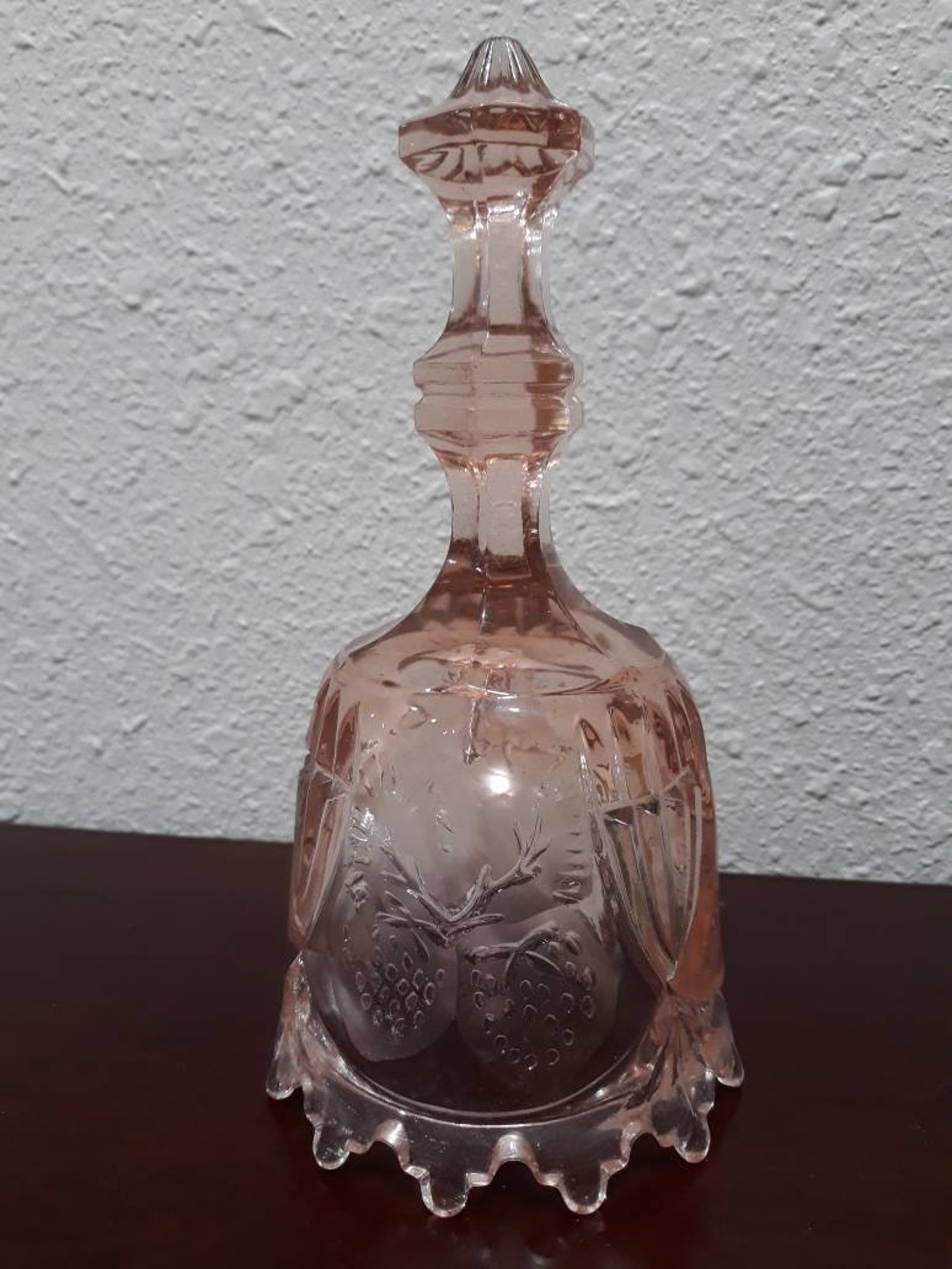 OLD Pink 8 Depression Glass Dinner Hand Bell With Clapper Strawberry