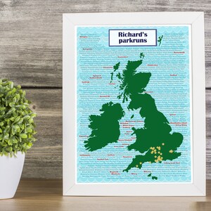 PERSONALISED UK parkrun map - scroll down to read item details. Bespoke running 5k gift Runners Parkrun Tourists Christmas Secret Santa Gift