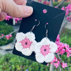 Crochet Flower Earrings- Cherry Blossom Earrings- Daisy Earrings- Sunflower Earrings- Cottagecore Aesthetic