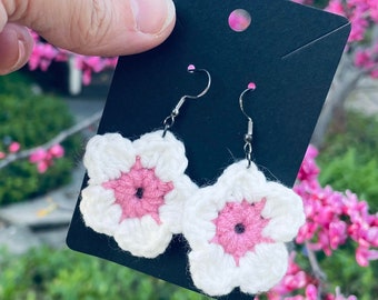 Crochet Flower Earrings- Cherry Blossom Earrings- Daisy Earrings- Sunflower Earrings- Cottagecore Aesthetic