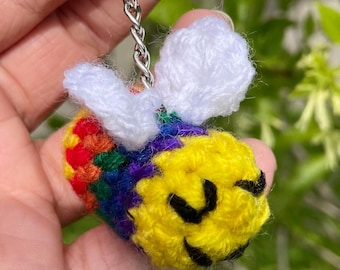 Miniature Crochet LGBT Bee Keychains- Pride Flag Crochet Bees- Amigurumi Bees- LGBTQ Pride- Crochet Bees