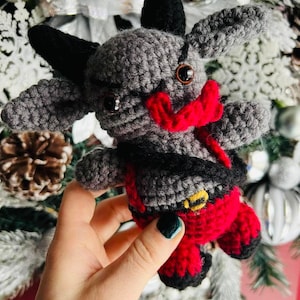 Krampus Plushie- Crochet Krampus with Backpack- Handmade Doll