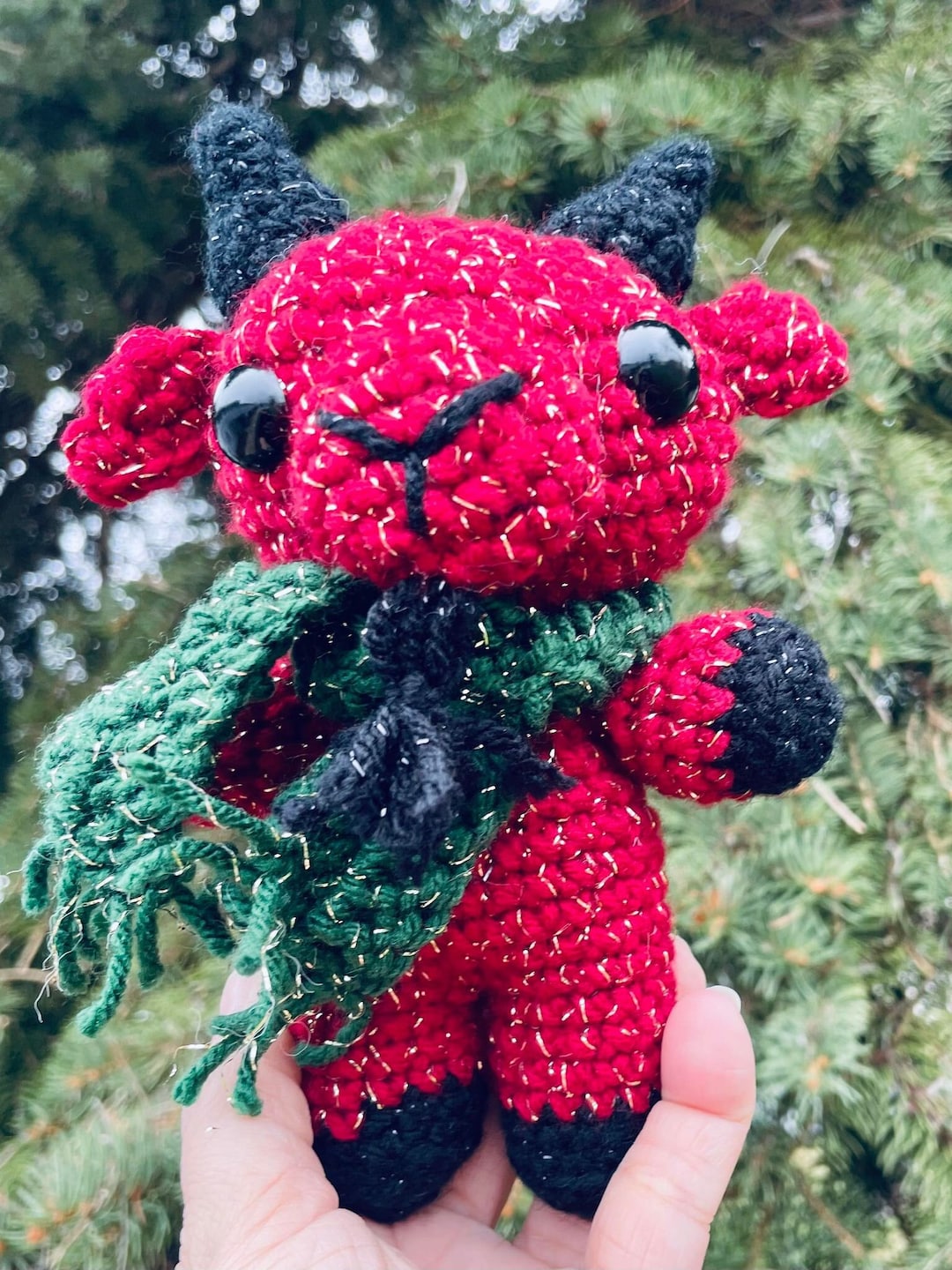 Baby Goat Plushie Crochet Yule Goat Red & Green Christmas Themed Baby