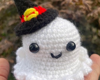 Handmade Crochet Ghost with Witch Hat- Amigurumi Ghost- Kawaii