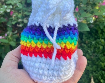 Crochet Rainbow Keepsake Pouch- Crystal Pouch- Dice Bag- LGBTQ Pride