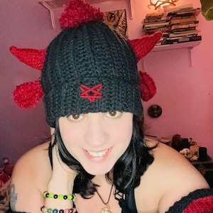 Handmade Crochet Baphomet Hat With Horns- Cosplay Baphomet Beanie