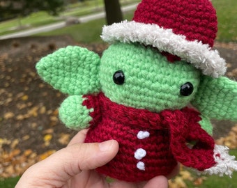 Crochet Christmas Baby Alien Fan Art- Handmade 6 inch Plush- The Child- Mandalorian