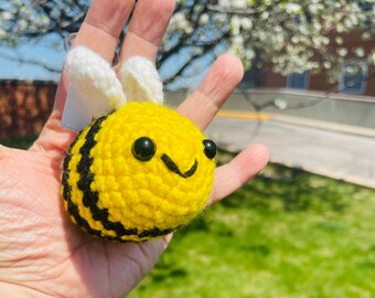 Crochet Chubby Bee Keychain- Amigurumi Bee Plush Keychain