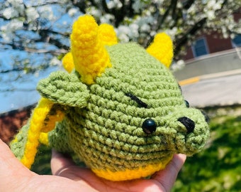 Crochet Chubby Dragon Plushie- Amigurumi Dragon- Green and Yellow Dragon Plush