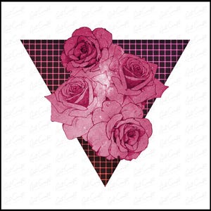 Vaporwave Rose Aesthetic Digital Design Download, Retro Grid Floral, Pink Glitter, Synthwave Wall Art, 80s Inspired Decor Design