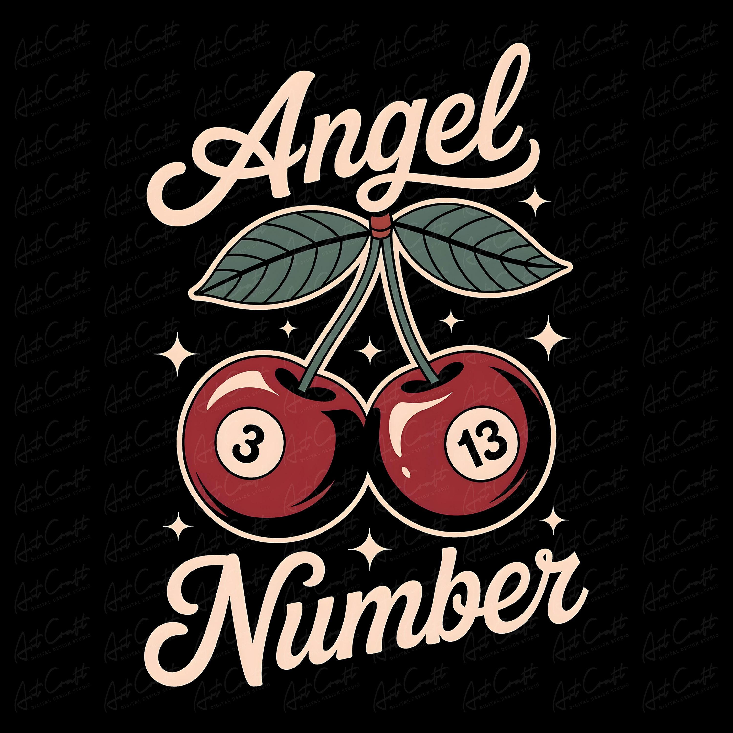チェリー天使 Angel Number 313 Retro Cherry Art Print, Mystical Numerology