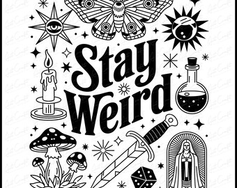 Stay Weird Gothic Art: Mushroom Moth Tattoo Design (Digital Download