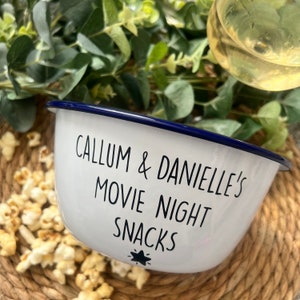 DELIVERY AFTER Xmas - Personalised Snack Bowl - Enamel Bowl - Snacks, Popcorn, Treats, Sweets, Date Night, Movie Night, Teacher Gift etc