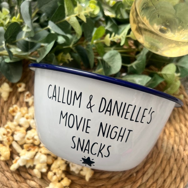 LIEFERUNG NACH Weihnachten - Personalisierte Snackschale - Emailleschale - Snacks, Popcorn, Leckereien, Süßigkeiten, Date Night, Filmabend, Lehrergeschenk usw.