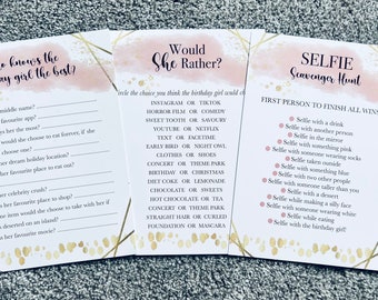 Birthday Games Bundle: Selfie Scavenger Hunt, Would She Rather (A5)