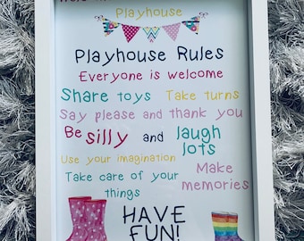 Personalised Playhouse Rules Print: Kids Room Decor (A4 Unframed)