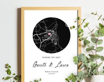 Where We Met Map & Where It All Began Personalised Map Print for Couples  - Ideal Gift for Engagement | Wedding | Anniversary