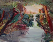 Vintage Landscape Waterfall, Oil Painting Original, Italy Painting, Artist Signed Painting, Italy