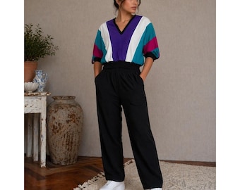Vintage Colorblock 2 Piece Pant Set Womens Medium windbreaker track suit 80s 90s