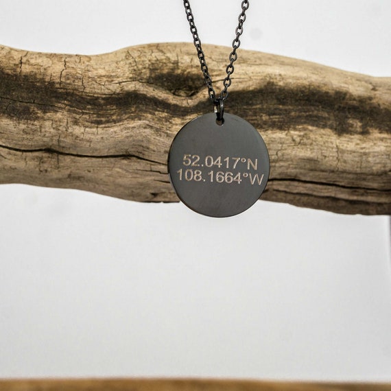 Coordinates Coin Necklace Black Personalized Jewelry Custom