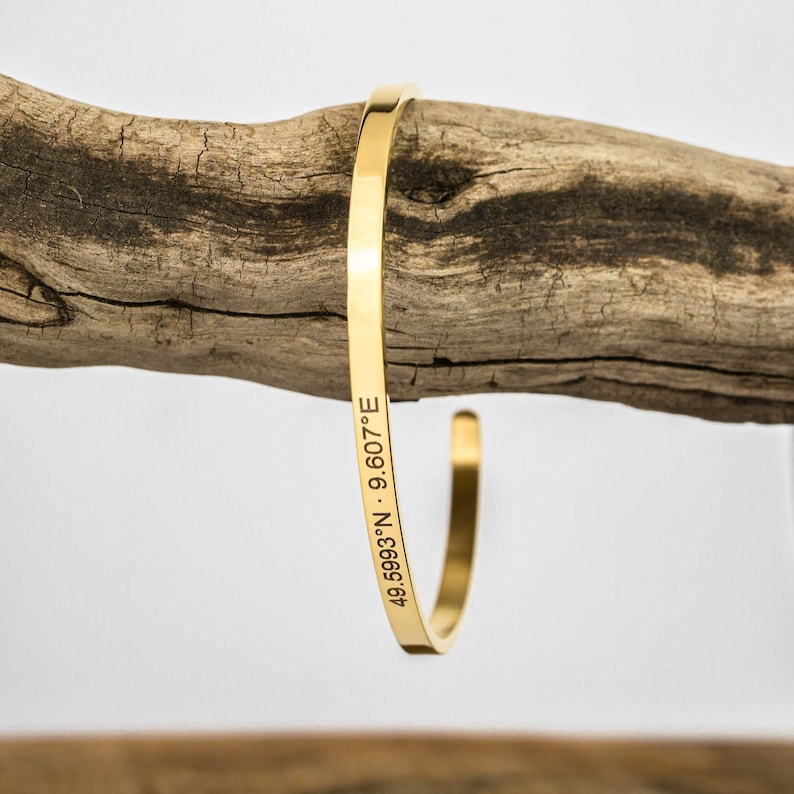 Partner coordinates bangle gold ros\u00e9 gold silver black personalized jewelry custom engraving stainless steel place engraving