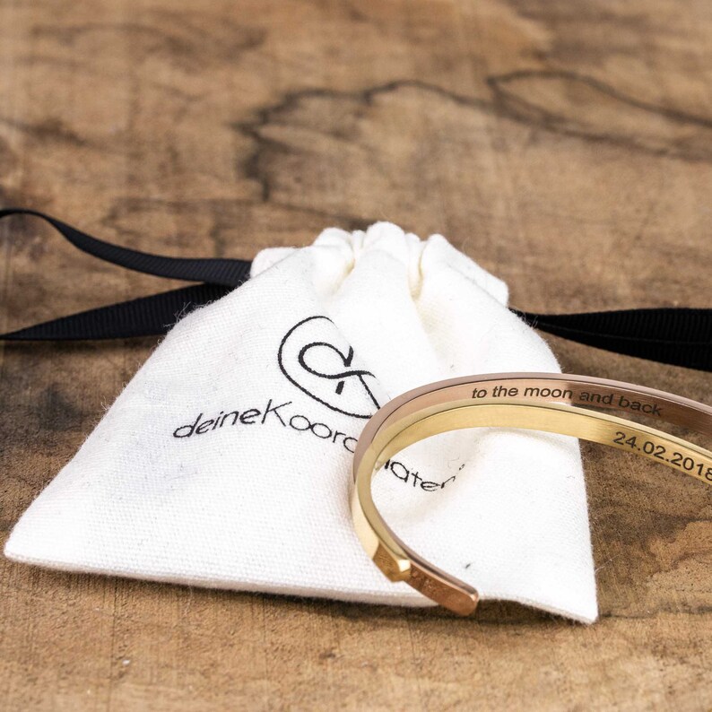 Partner coordinates bangle gold ros\u00e9 gold silver black personalized jewelry custom engraving stainless steel place engraving
