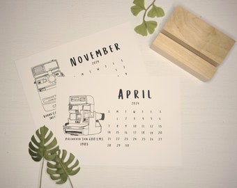 Gift | 2024 Desk Calendar | Camera Desk Calendar | 2024 Desk Calendar with wood stand | Camera 5"X7" Calendar