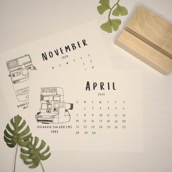 Gift | 2024 Desk Calendar | Camera Desk Calendar | 2024 Desk Calendar with wood stand | Camera 5"X7" Calendar