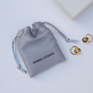 50 Light Gray Satin Jewelry Bags: Custom Logo Drawstring Pouches