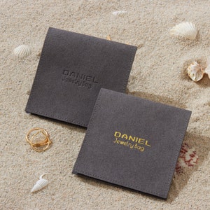 50pcs mini personalized jewelry packaging pouch custom logo chic small necklace pouch dark grey Brooch pouch bag gold logo