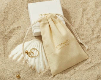 50 Beige Cotton Canvas Drawstring Bags: Custom Jewelry Packaging Pouches