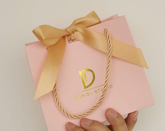 50 Custom Logo Paper Bags with Ribbon: Personalized Jewelry Packaging