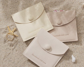 50pcs Personalized Microfiber Snap Bag: Custom Logo Jewelry Pouch