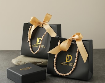 50 Custom Logo Paper Bags, Personalized Gift & Jewelry Packaging