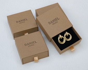 50 boîtes à bijoux en papier kraft : boîte à tiroirs avec logo personnalisé