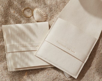 50 bolsas de microfibra color crema para joyería: logotipo grabado, bolsa para broche de anillo