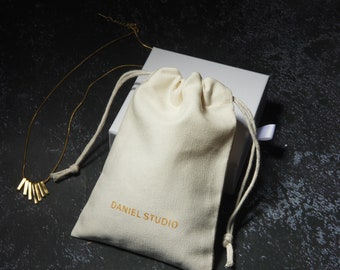 50 Cream Canvas Drawstring Bags: Custom Logo Jewelry Packaging