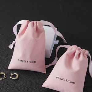 50 Pink Cotton Canvas Drawstring Bags: Personalized Logo Jewelry Pouch