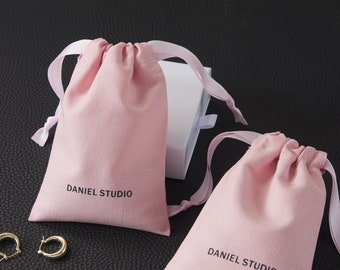 50pcs personalized logo priting, pink cotton canvas bag, custom drawstring bag, jewelry pouch, dusty bag product packaging