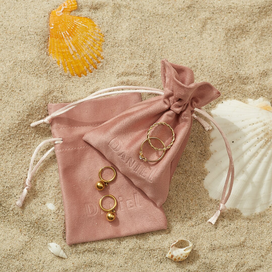 50 sacchetti per gioielli in velluto rosa: logo personalizzato in rilievo 