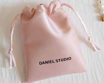 50 Pink Satin Drawstring Bags: Custom Logo Jewelry Packaging
