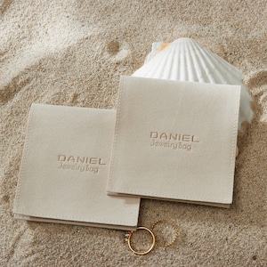 50pcs ivory personalized jewelry packaging bag custom logo chic envelope pouch small microfiber jewelry bag custom size gift packing wedding