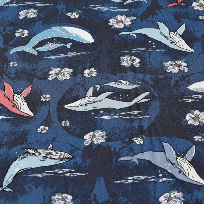 Quilting cotton fabric Whales of the Sea 18 x Etsy